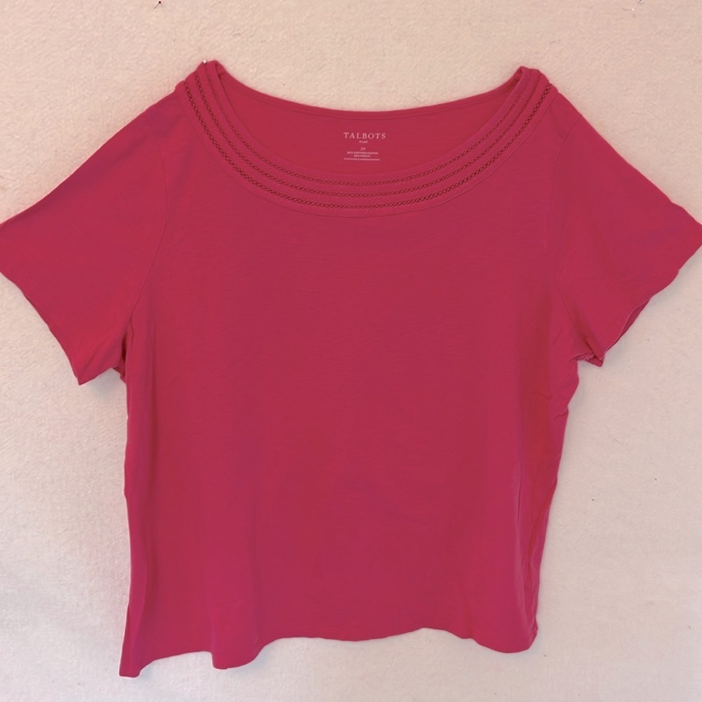 Talbots Pink T-shirt with Eyelet Neckline 2x